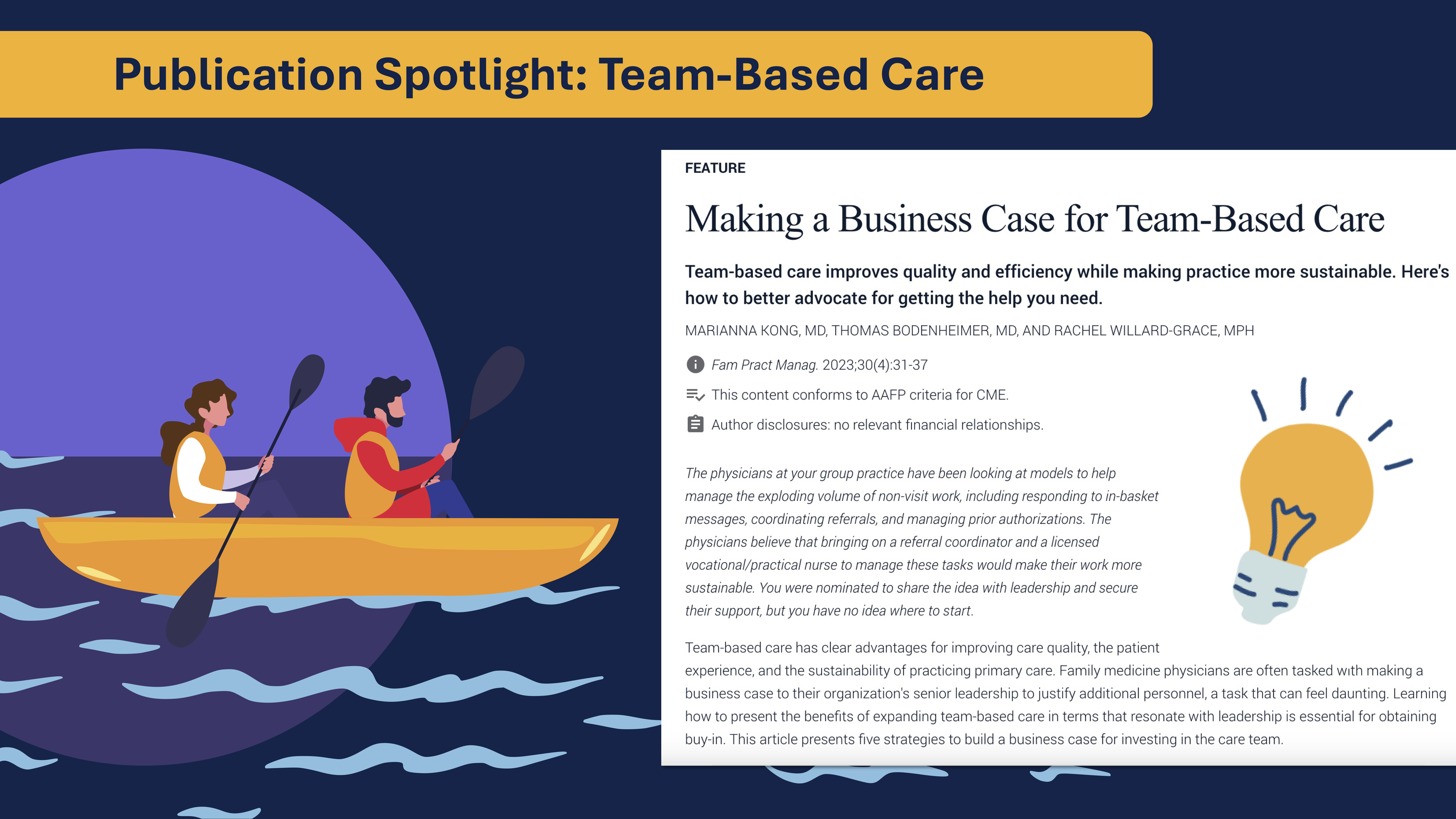 Screenshot of team-based care article with people rowing a boat.